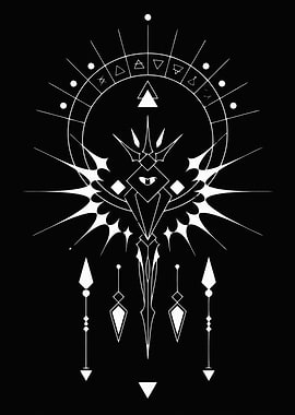 Hollow Knight Abstract Geometric Symbol in Black and White