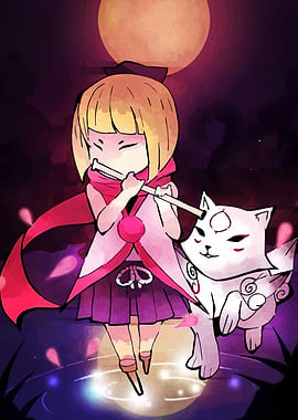 Anime Girl with Flute and Fox