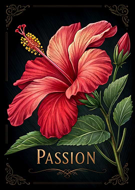 Blooming Passion Hibiscus Flower in Ornate Frame Floral Art