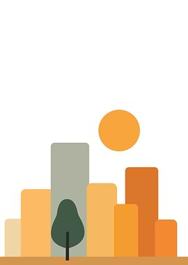 Minimalist Cityscape with Tree and Sun