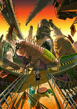 Post-Apocalyptic Cityscape with Monsters