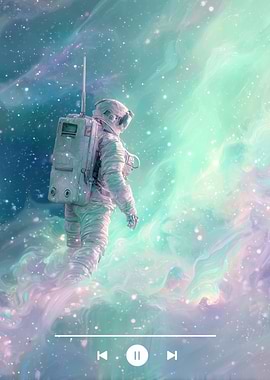 Astronaut in Nebula with Music Player