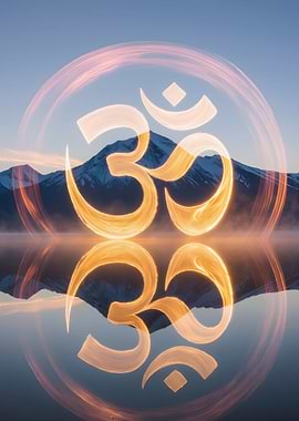 Om Symbol Reflection Mountain Lake