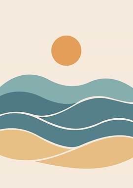 Minimalist Beach Landscape with Sun