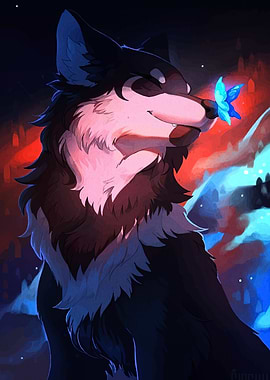 Wolf with Butterfly Digital Art
