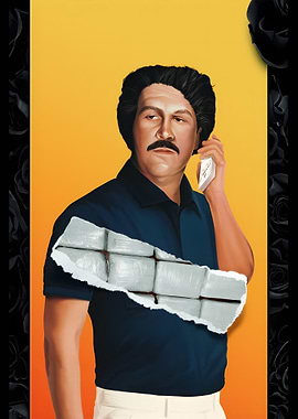 Pablo Escobar with white powder bricks