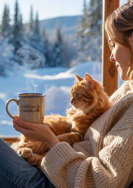 Cozy Winter Scene with Cat and Coffee