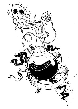 Potion with Ghost and Ribbon Illustration