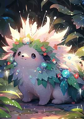 Floral Hedgehog Creature in Forest