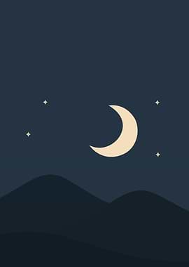 Minimalist Night Sky with Moon