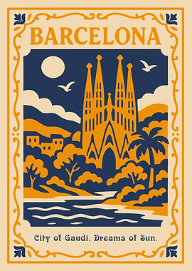 Barcelona Travel Poster Art Deco Style