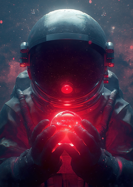 Astronaut Holding Glowing Orb in Space