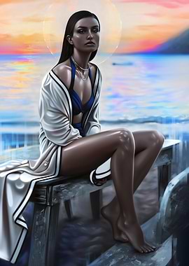 Woman in Swimsuit at Sunset