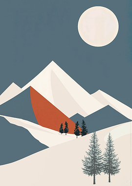 Minimalist Mountain with Moon
