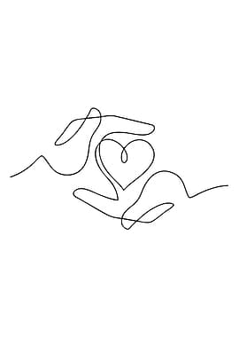 Hands Holding Heart Line Art