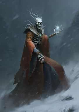Skeleton Wizard in Snowy Landscape