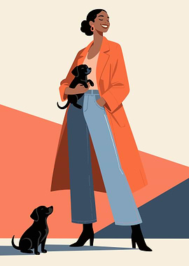 Woman with Puppies Illustration