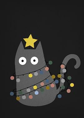 Christmas Cat with Star and Lights