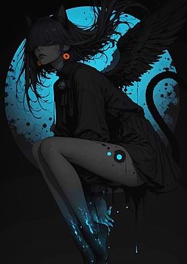 Winged Catgirl in Dark Aesthetic