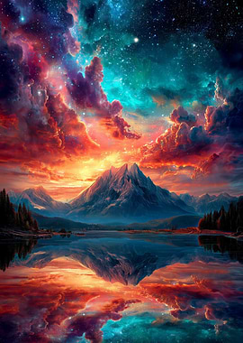 Cosmic Mountain Lake Reflection