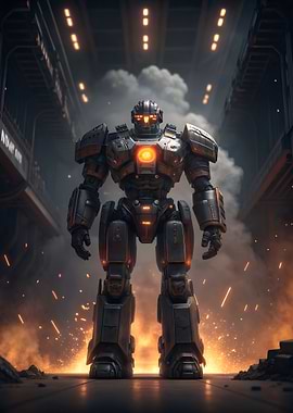 Futuristic Robot in Industrial Setting