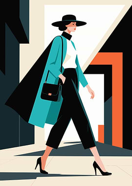 Fashionable Woman Walking in Cityscape