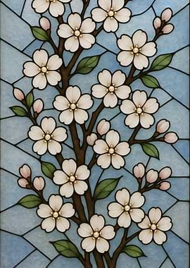 Cherry Blossoms Stained Glass Style Art