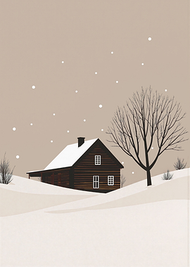 Winter Cabin in Snowfall