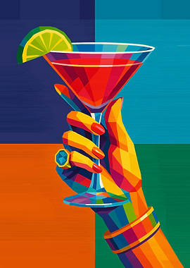 Colorful Cocktail in Hand Pop Art