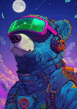 Cyberpunk Bear with VR Headset