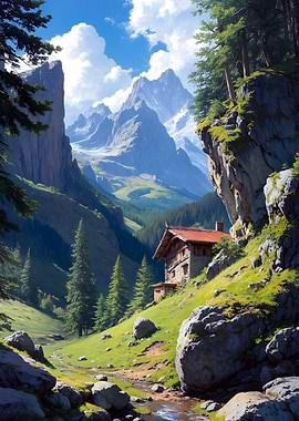 Mountain Chalet Landscape