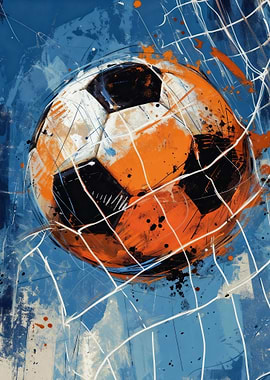 Soccer ball in net painting