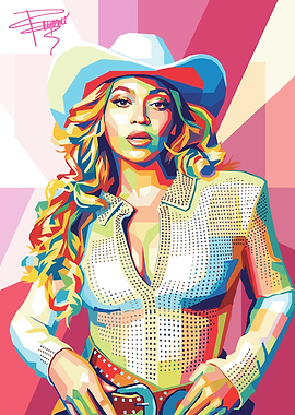 Beyonce Cowboy Hat Pop Art Portrait
