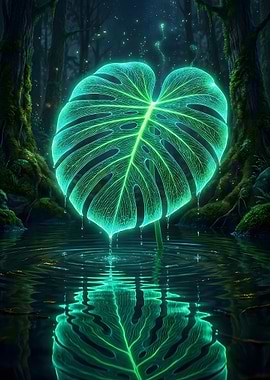 Neon Glowing Monstera Leaf