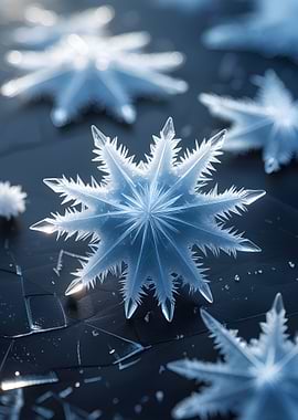 Icy Blue Snowflake Close-Up