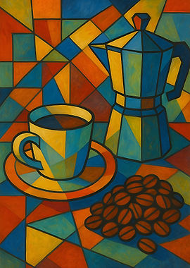 Geometric Coffee Still Life Painting