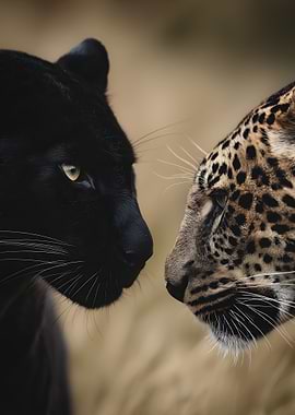 Black Panther and Leopard Close-Up