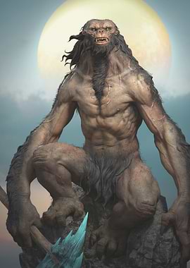 Muscular Troll Creature Under Moonlight