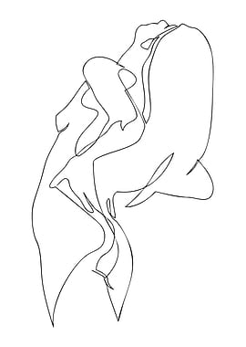 Woman and Whale Line Art