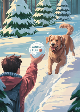 Winter Fun with Dog in Snow