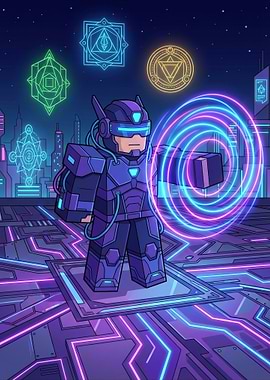 Cyberpunk Roblox Character with Neon Portal