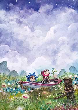 Dreamy Boat Ride in Watercolor Landscape