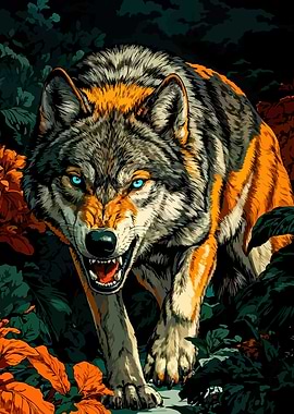 Angry Wolf in the Forest