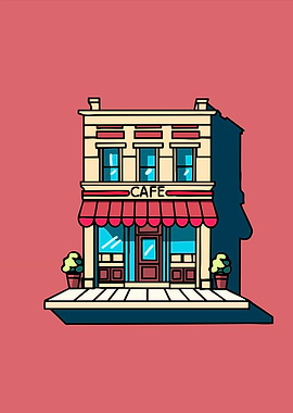 Cartoon Cafe Building Illustration