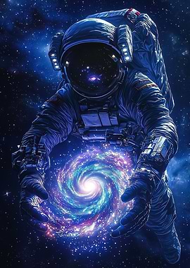 Astronaut Holding Galaxy in Space