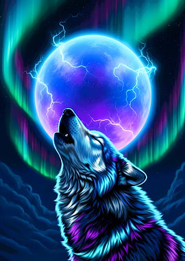 Wolf Howling at Electric Moon