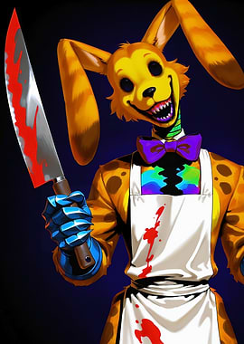 Creepy Rabbit Butcher with Bloody Knife