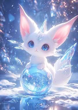 Cute White Fox with Crystal Accents
