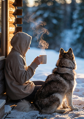 Winter Warmth with Dog Companion
