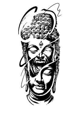 Buddha Transformation Black and White Art